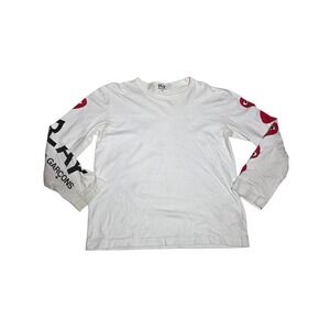 Comme des Garçons PLAY Long Sleeve Tee White Red Heart Logo Size L Japan A8